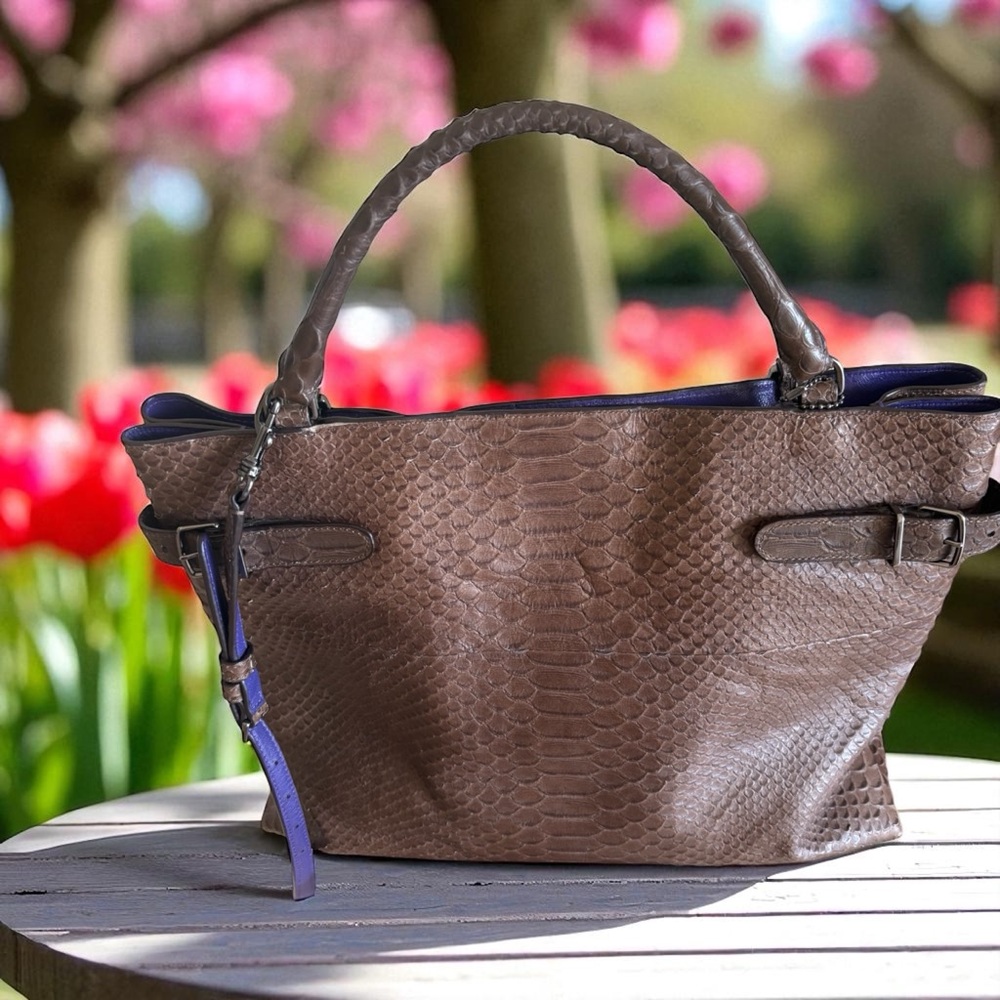 Coach Tan and Purple Snakeskin Tote